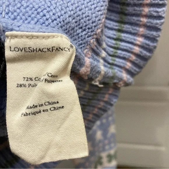 LoveShackFancy Womens Zaheer Pullover Feminine Heart Bow Sweater Pink Blue XS - Picture 6 of 11